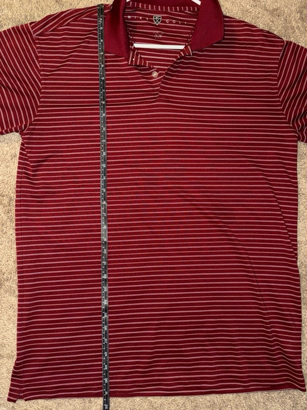 Nike Men’s Red and White Striped Polo Shirt